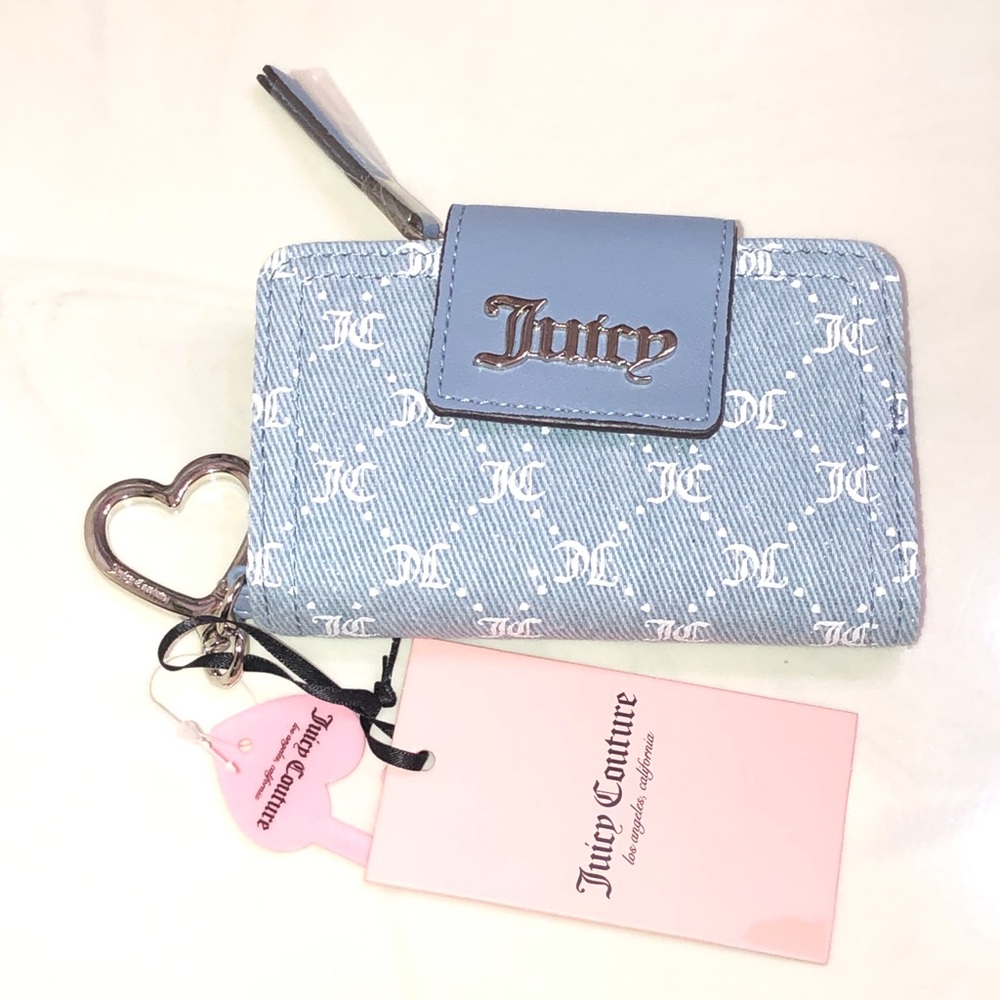 Juicy Couture Heart Diamond Light Denim She’s The Moment Mini Tab Wallet NWT